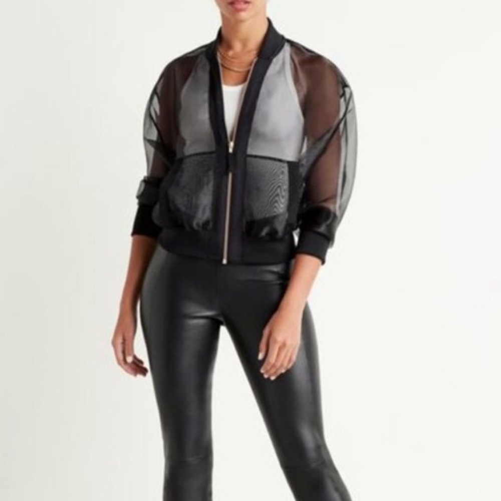 GSTQ Sheer Bomber Jacket in Black Beauty, Size XL